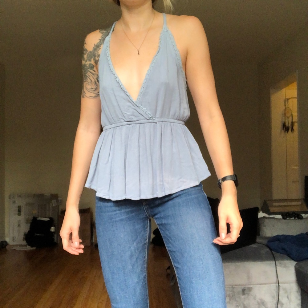 Deep v baby doll blouse with snatched waist